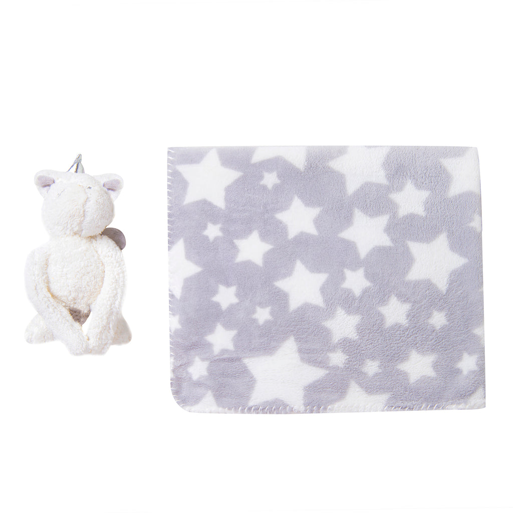 Baby Moo Star Unicorn Soft Cozy Plush Toy Blanket Grey