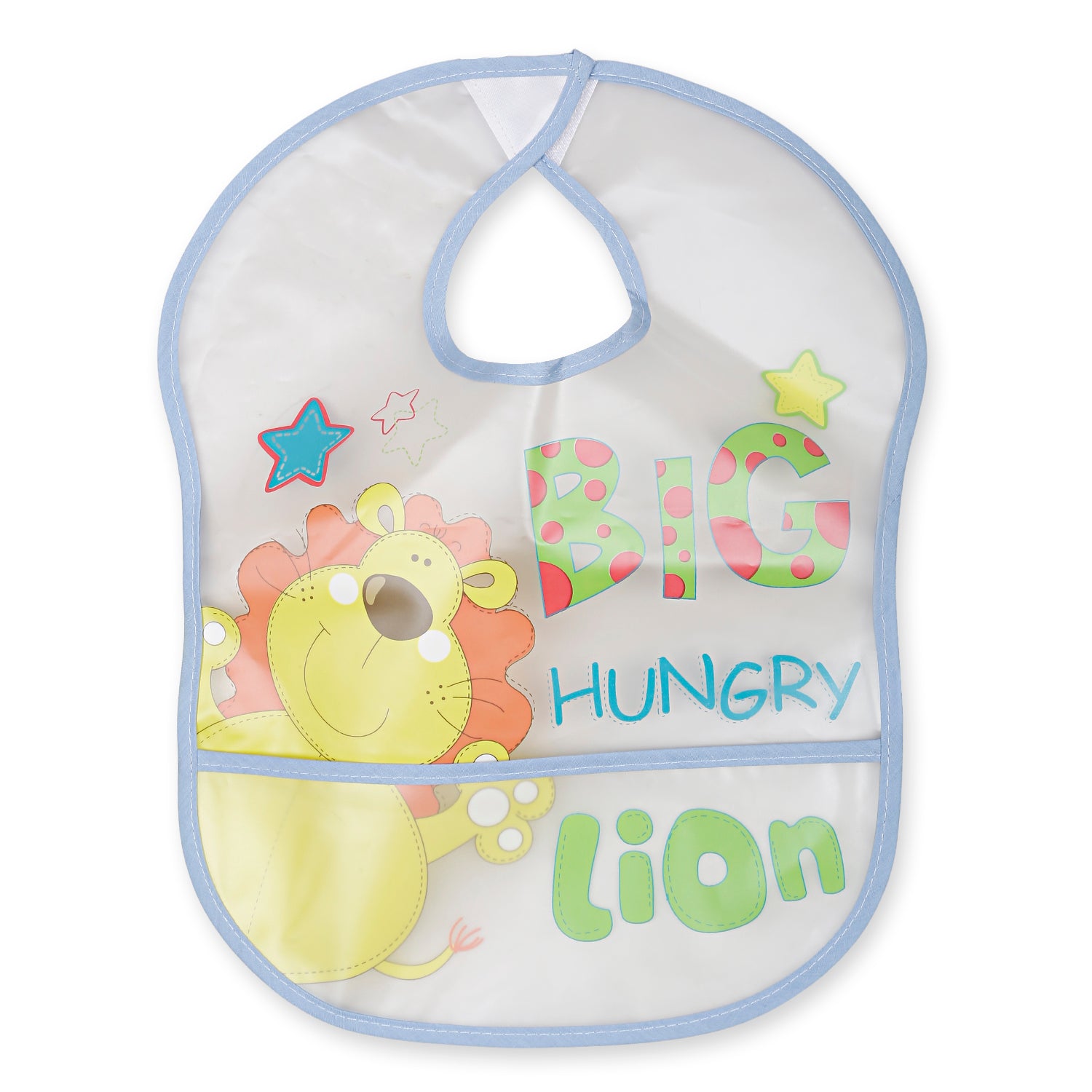 Baby Moo Crumb Catcher Waterproof Feeding Bib Hungry Lion Blue