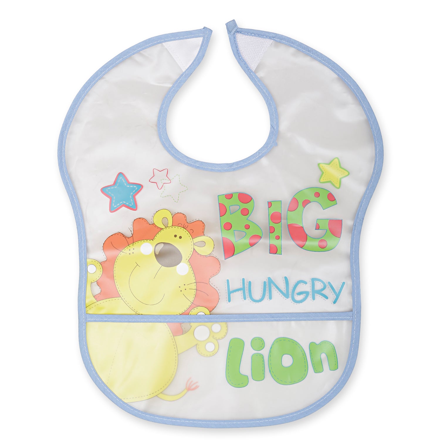 Baby Moo Crumb Catcher Waterproof Feeding Bib Hungry Lion Blue