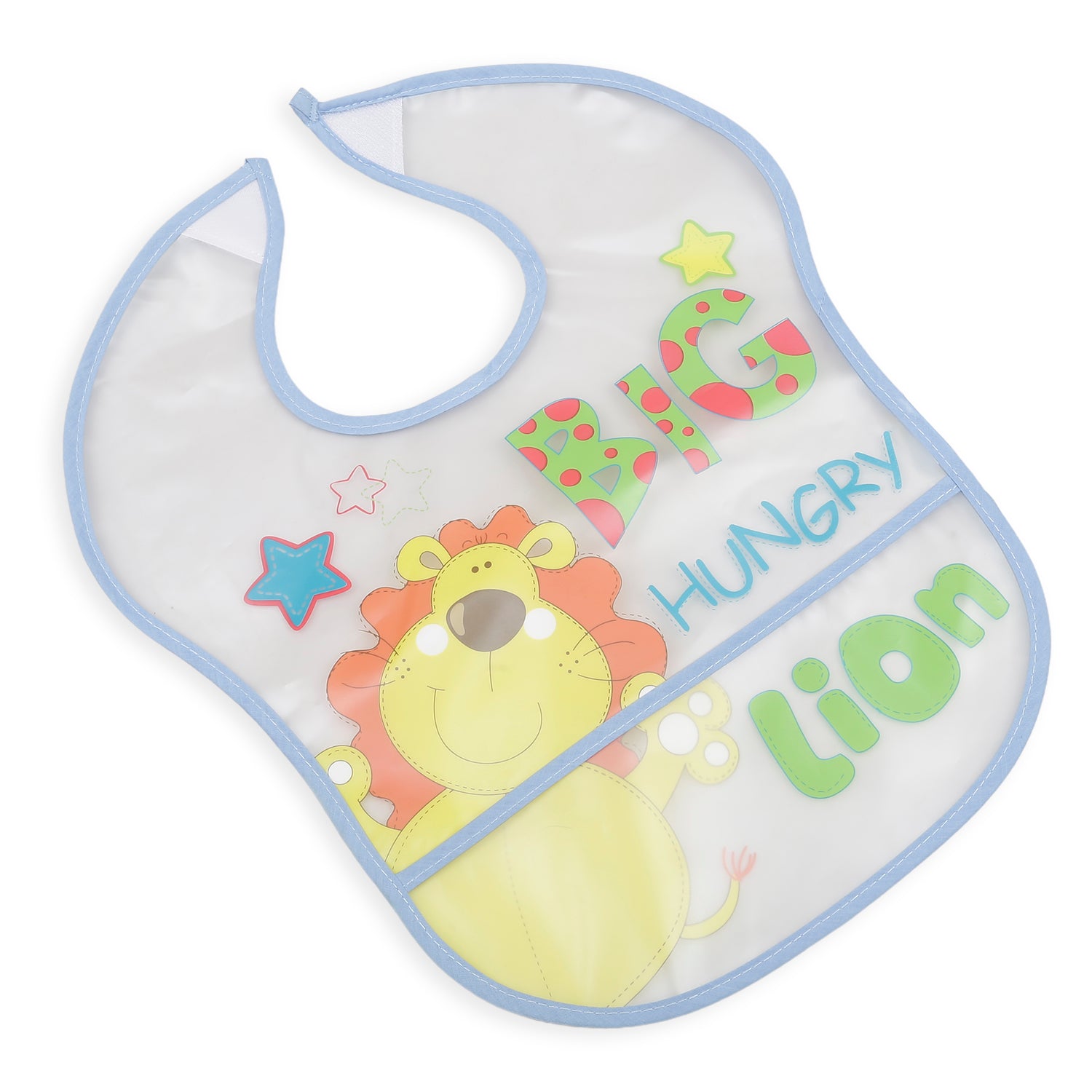 Baby Moo Crumb Catcher Waterproof Feeding Bib Hungry Lion Blue