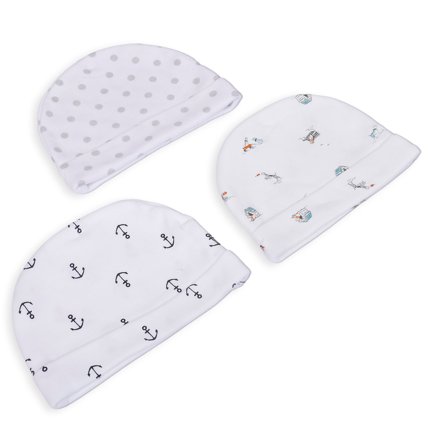 Baby Moo Caps Pack Of 3 Anchor White And Grey