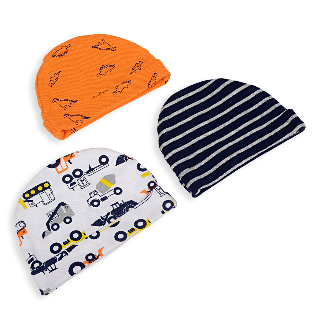 Baby Moo Caps Pack Of 3 Construction Truck Printed Multicolour