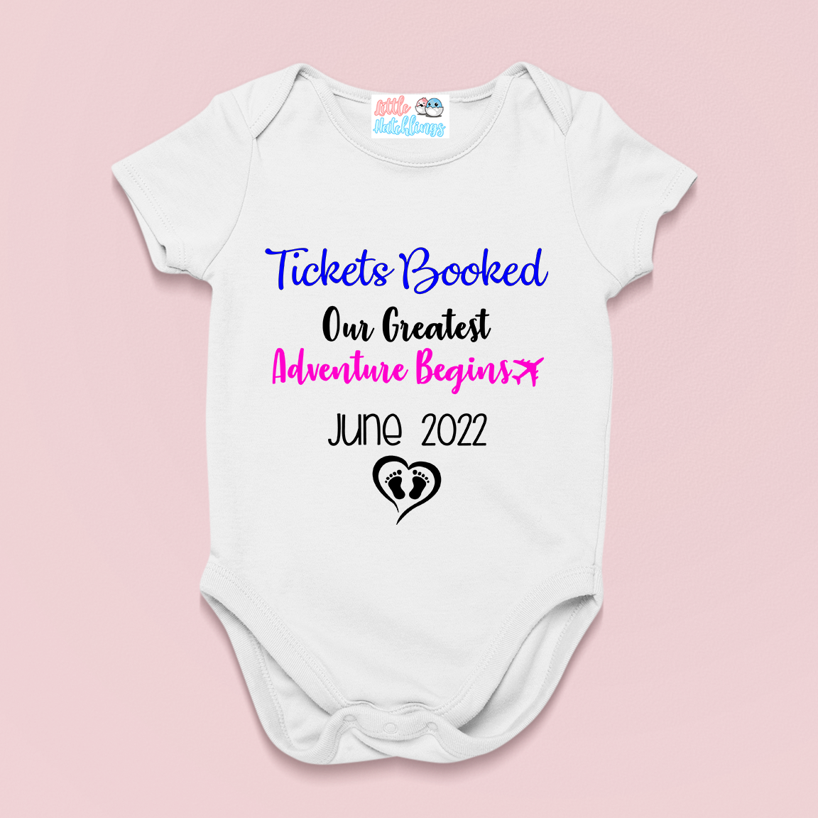 Tickets Booked Our Greatest Adventure Begins White Baby Announcement Onesie