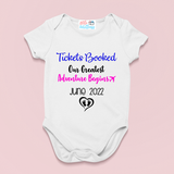 Tickets Booked Our Greatest Adventure Begins White Baby Announcement Onesie