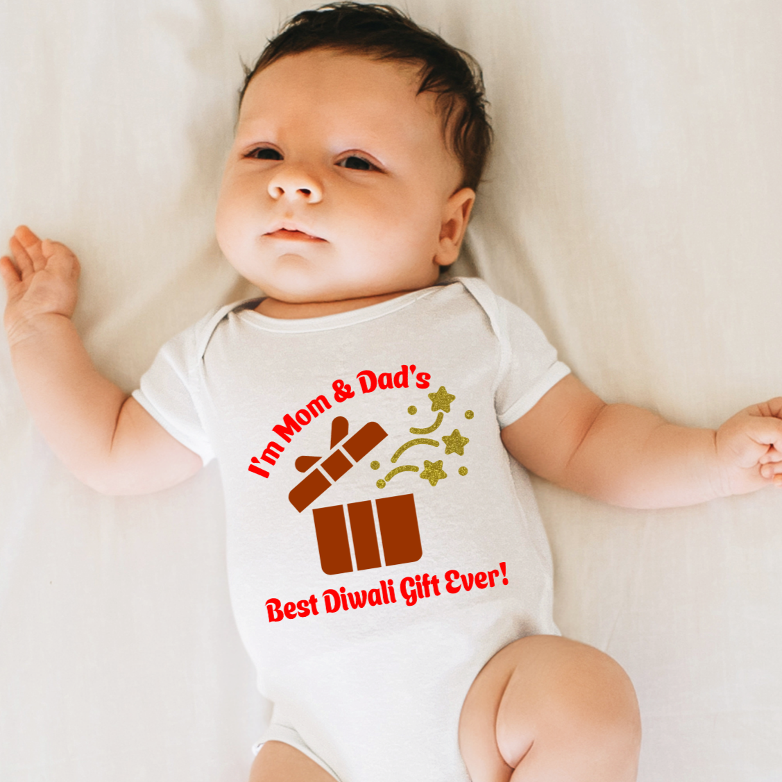 Mom Dad's Best Diwali Gift White Onesie Full/Half Sleeves