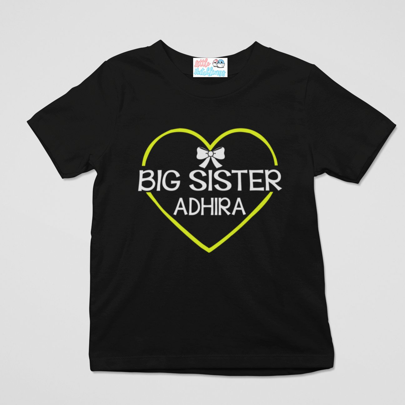 Big Sister (Heart) Personalised Black Tshirt