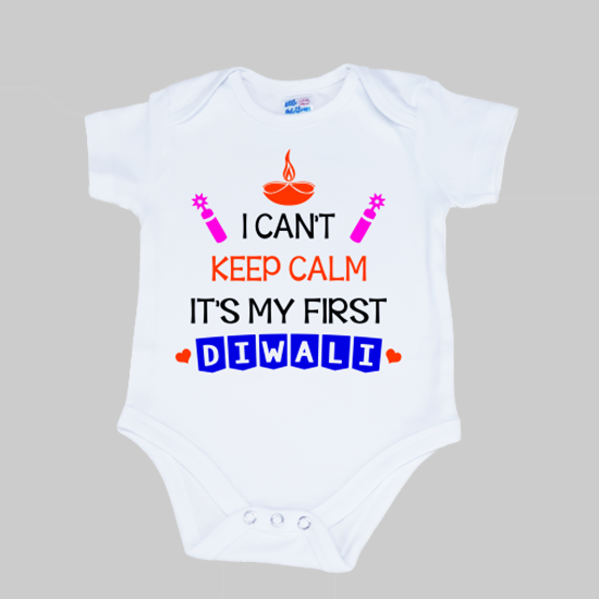 Can't Keep Calm My First Diwali White Onesie