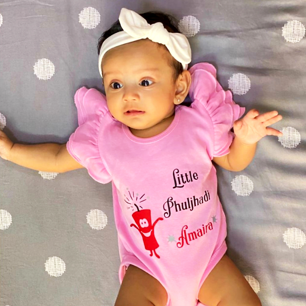 Little Phuljhadi Personalised Pink Ruffled Sleeve Onesie