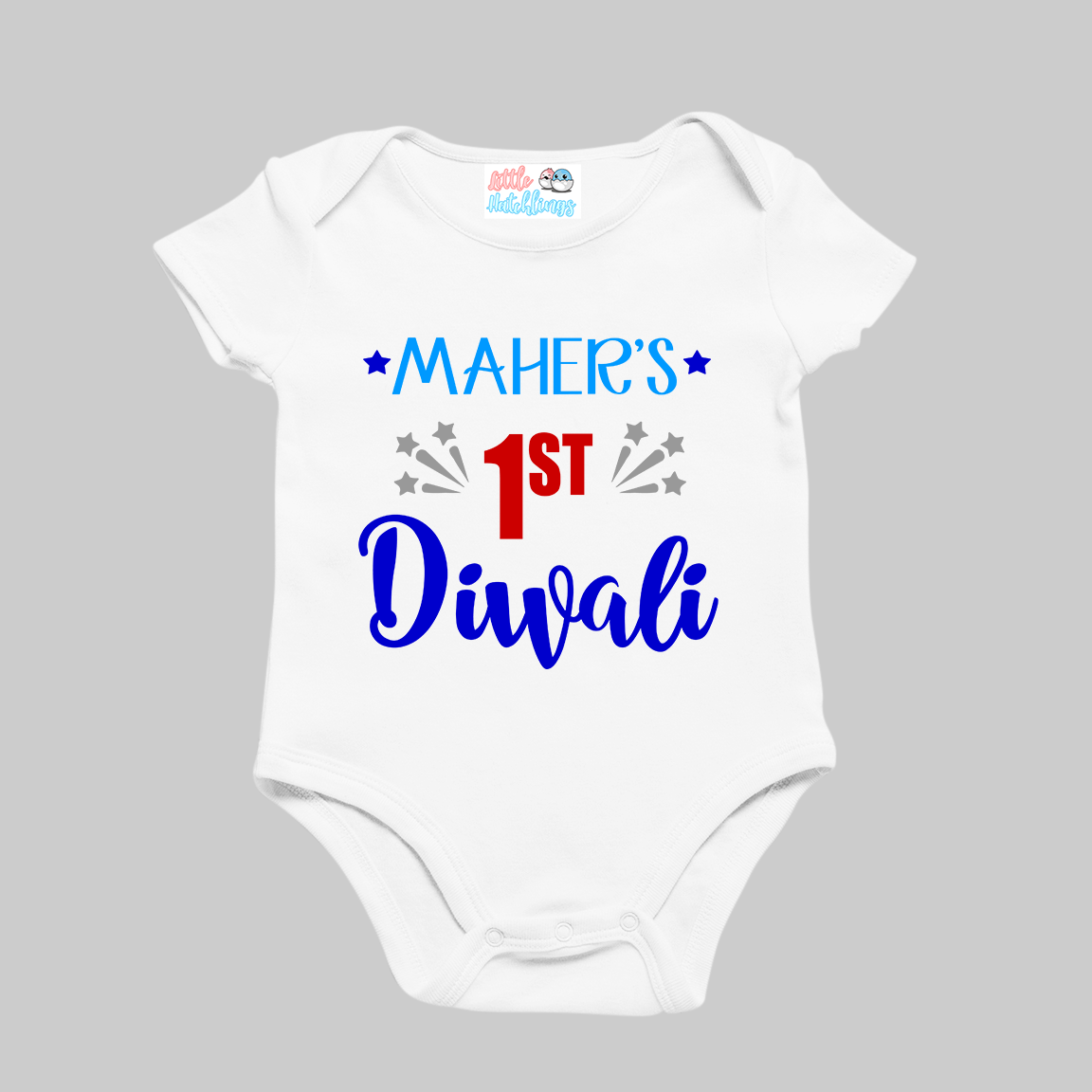 My First Diwali Personalised White Onesie (Blues & Red)