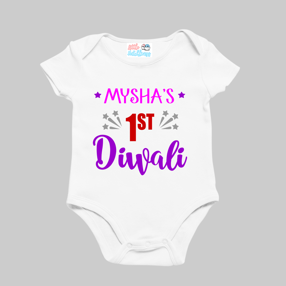 My First Diwali Personalised White Onesie (Pink Purple)