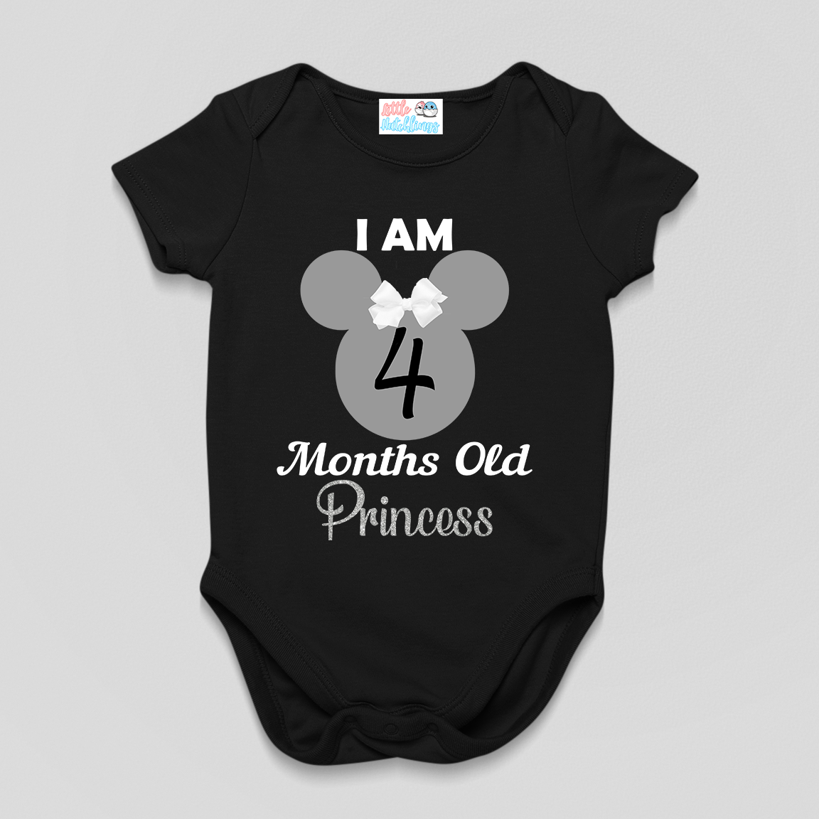 Monthly Birthday - Mickey Face - Princess With Bow Onesie
