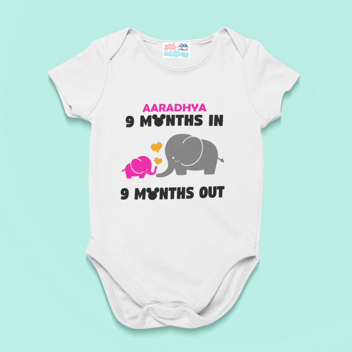 Monthly Birthday - 9 Months In 9 Months Out - Elephant Onesie -White