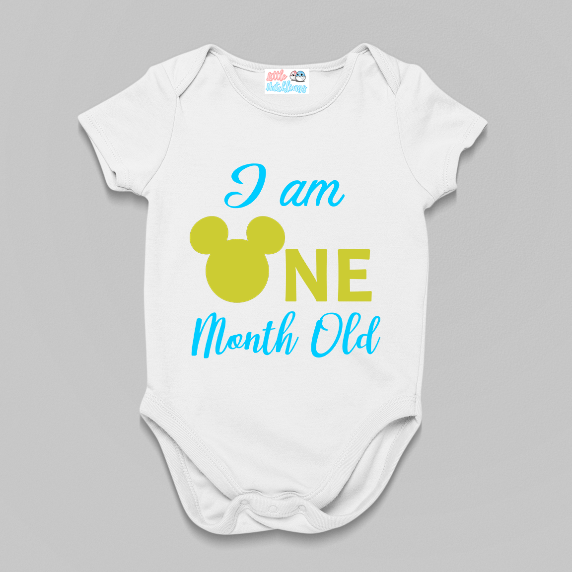 Monthly Birthday - Mickey One Month Old - White Onesie