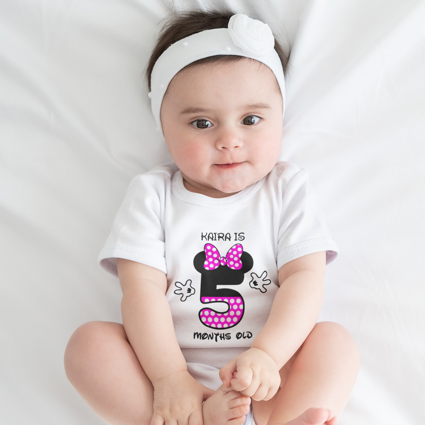 Monthly Birthday - Minnie Mouse Number - White Onesie