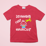 First Haircut Personalised Red Tshirt