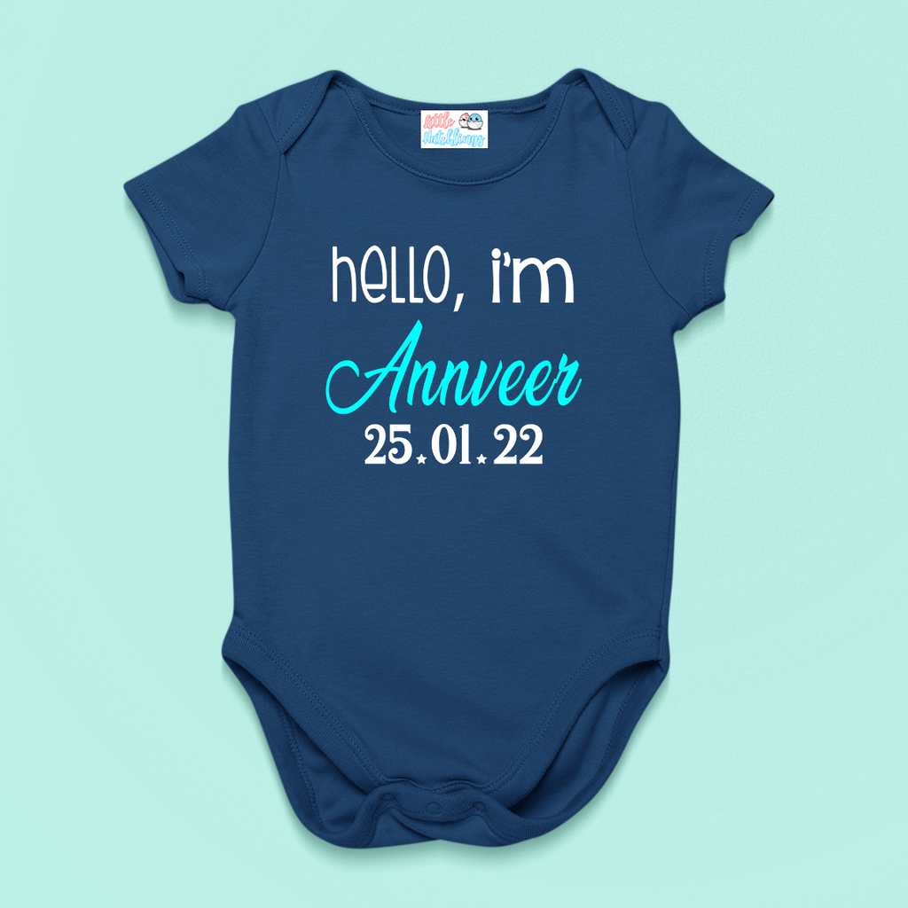 First Hello With Baby Name And Birth Date Onesie