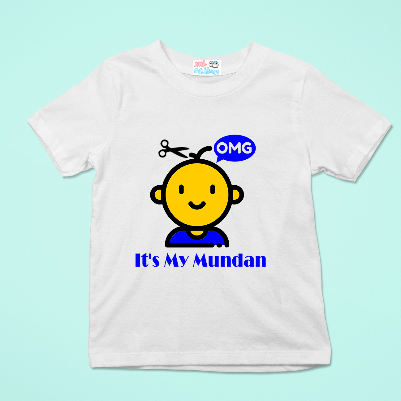 OMG It's My Mundan (Blue Print) White Tshirt