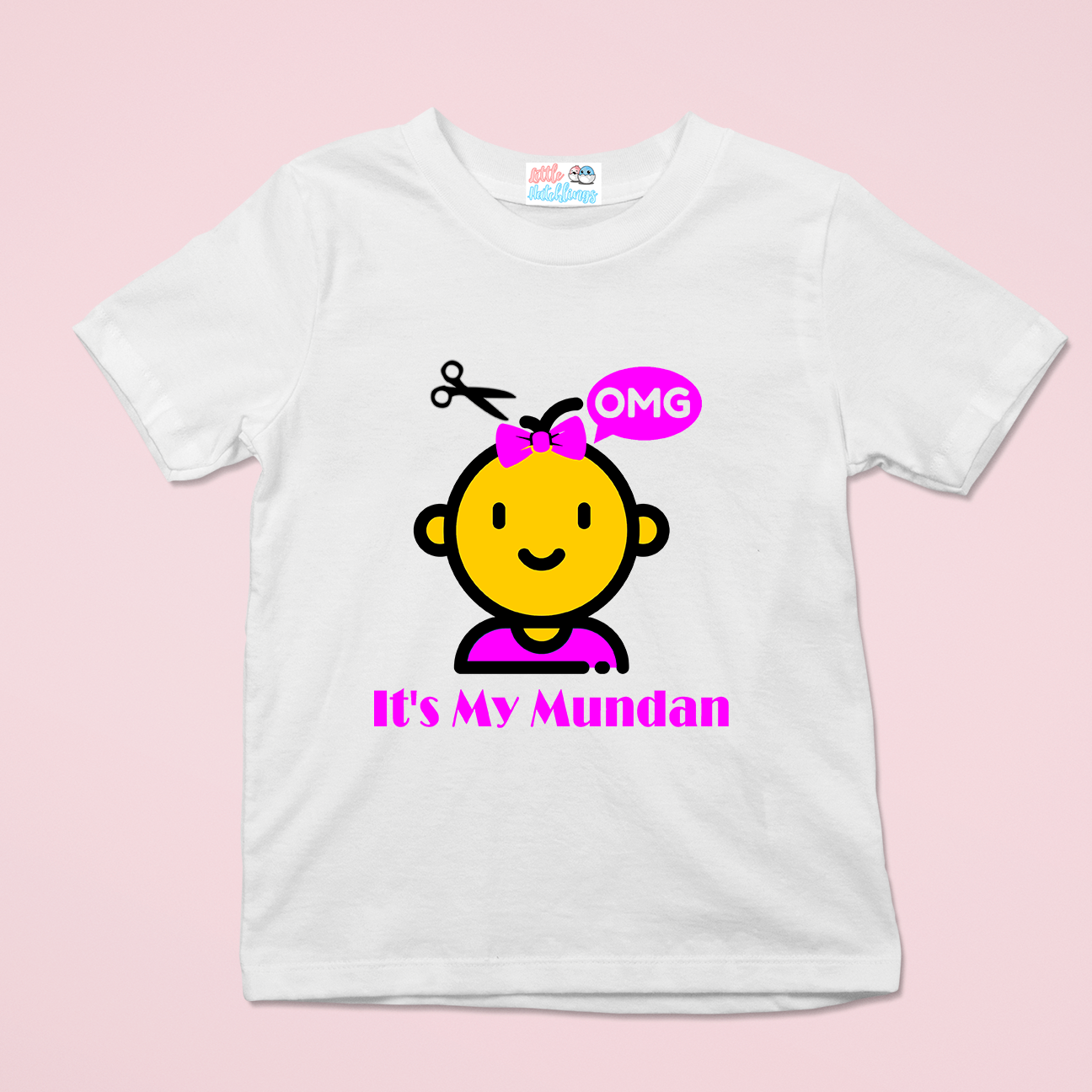OMG It's My Mundan (Pink Print) White Tshirt