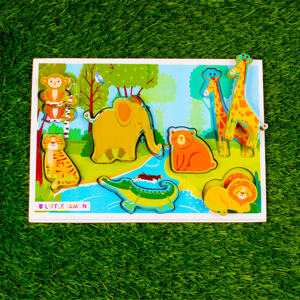 Little Jamun Wild Animals- 3 in 1 Chunky Puzzle