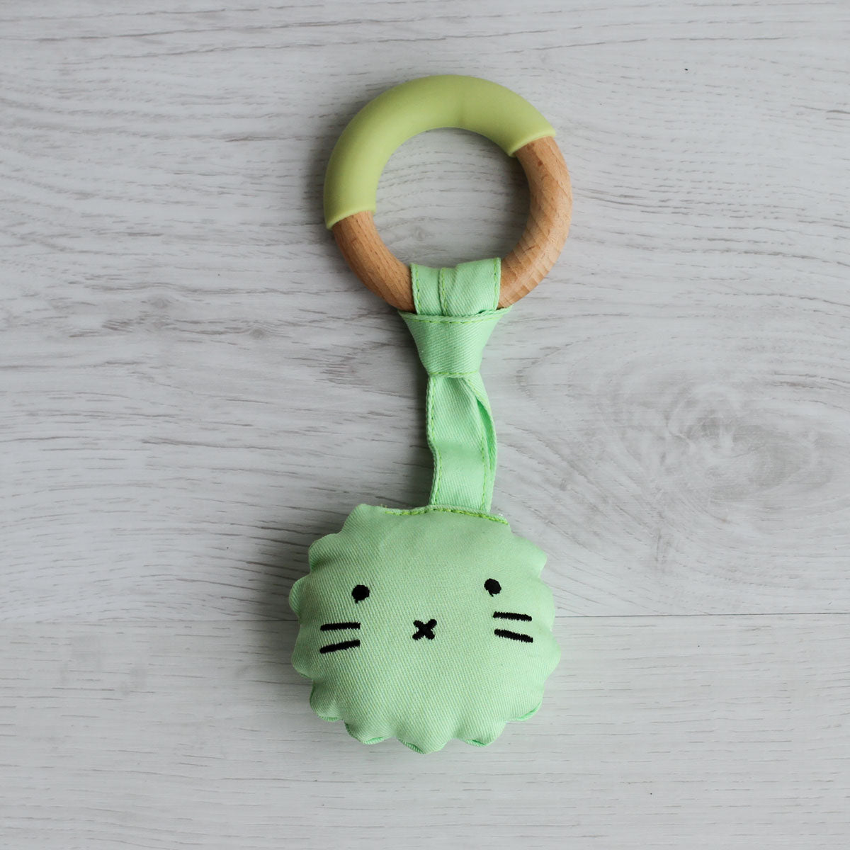 Wood Plush Rattle Teether Toy - Green