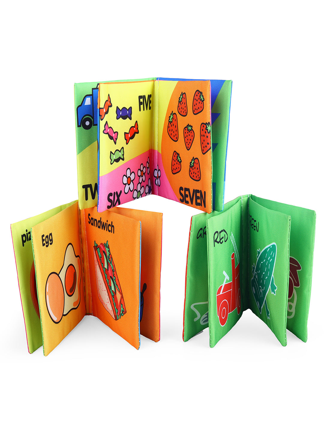 Baby Moo Numbers Animals Shapes Colours Food Occupations Baby Educational Cloth Book with Sound Paper Set of 6 - Multicolour