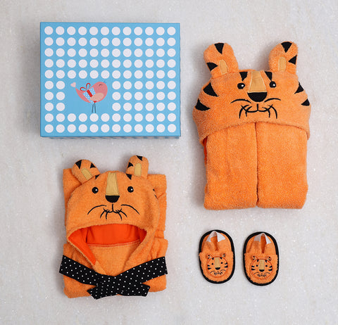 Spa Time New Born Gift Set (Tiger) With Hooded Towel Orange