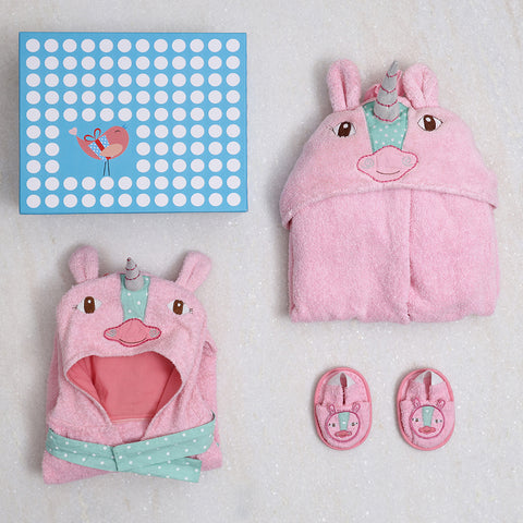 Spa Time New Born Gift Set (Unicorn) With Hooded Towel Pink