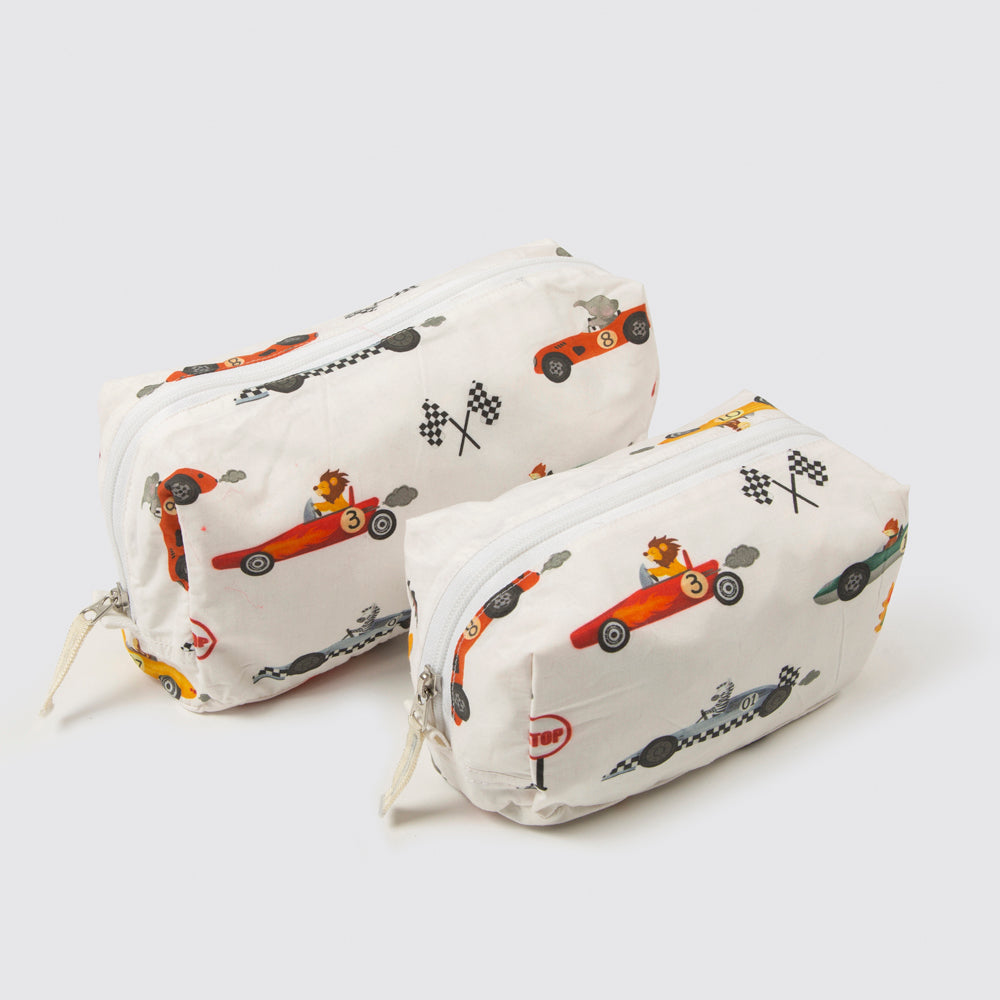 Racing Cars Organic Travel Pouch (Set Of 2)