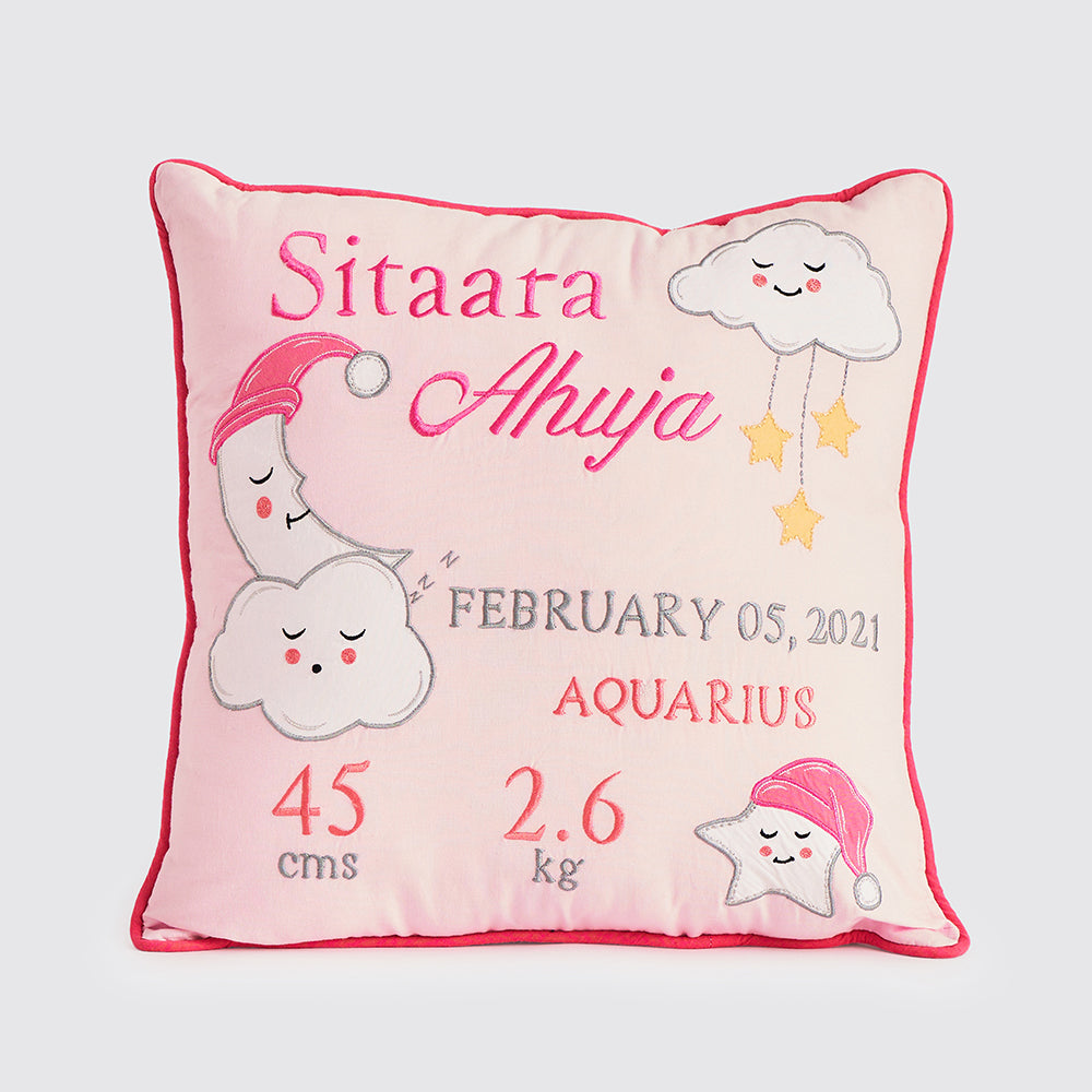 Celestial Birth Stat Pillow - Blue/Pink