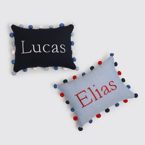 Navy Pom Pom Pillow