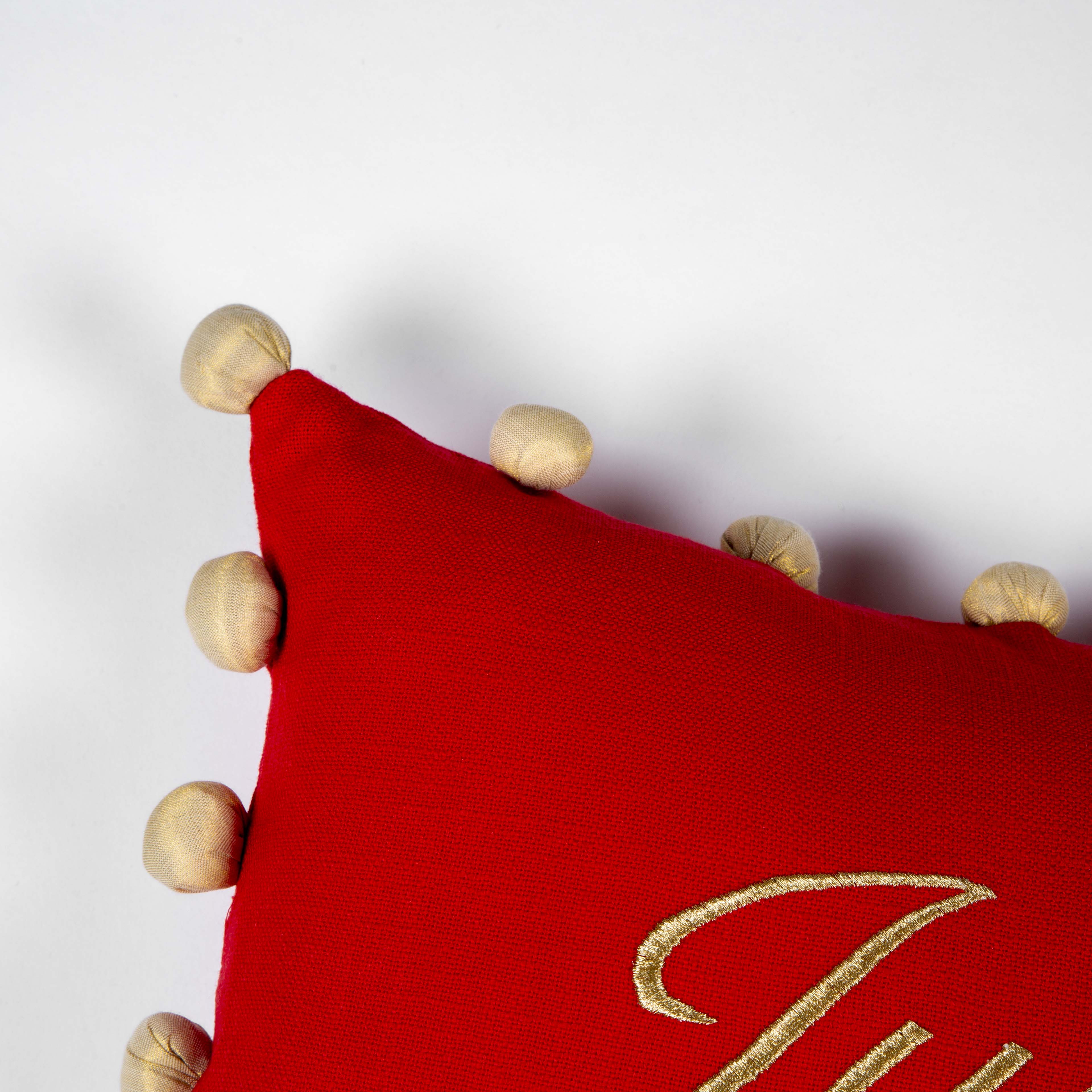 Personalised Christmas Pom Pom Pillow - Red