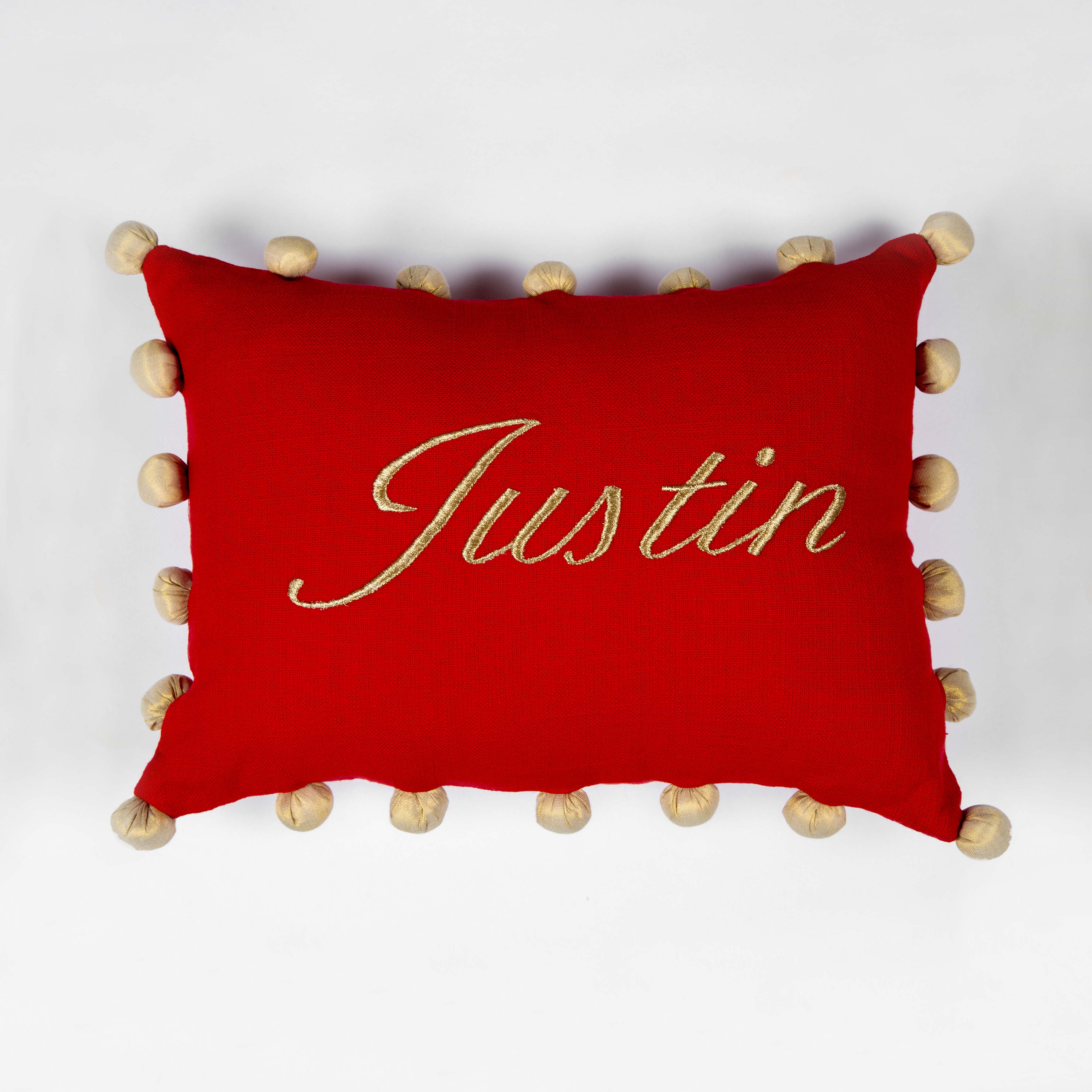 Personalised Christmas Pom Pom Pillow - Red