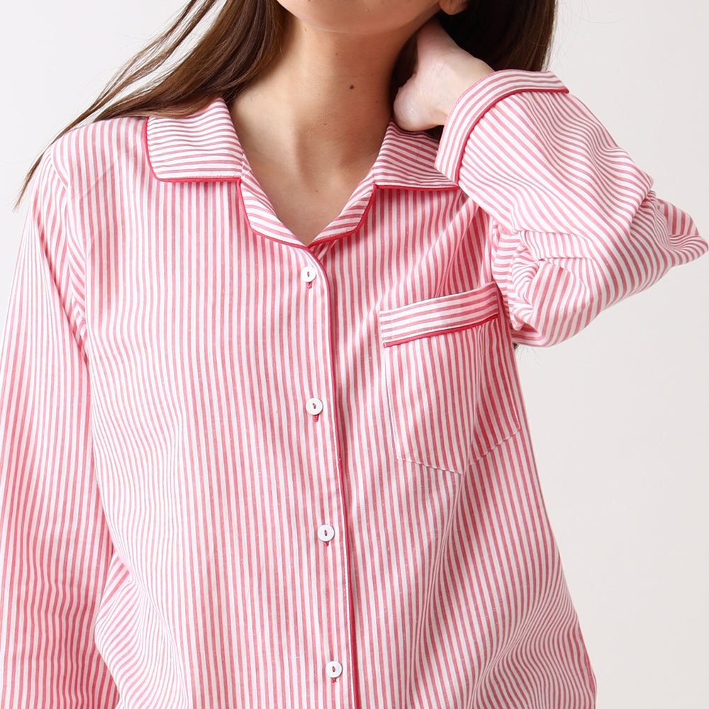 Classic Pink Stripes Pyjama Set for Women