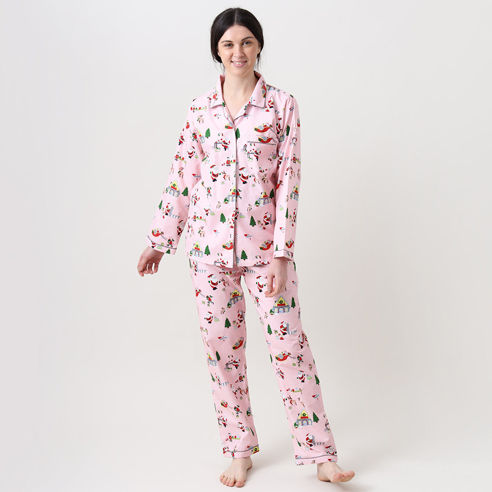 Santa's Workshop Pyjama Set for Women - Blush Pink