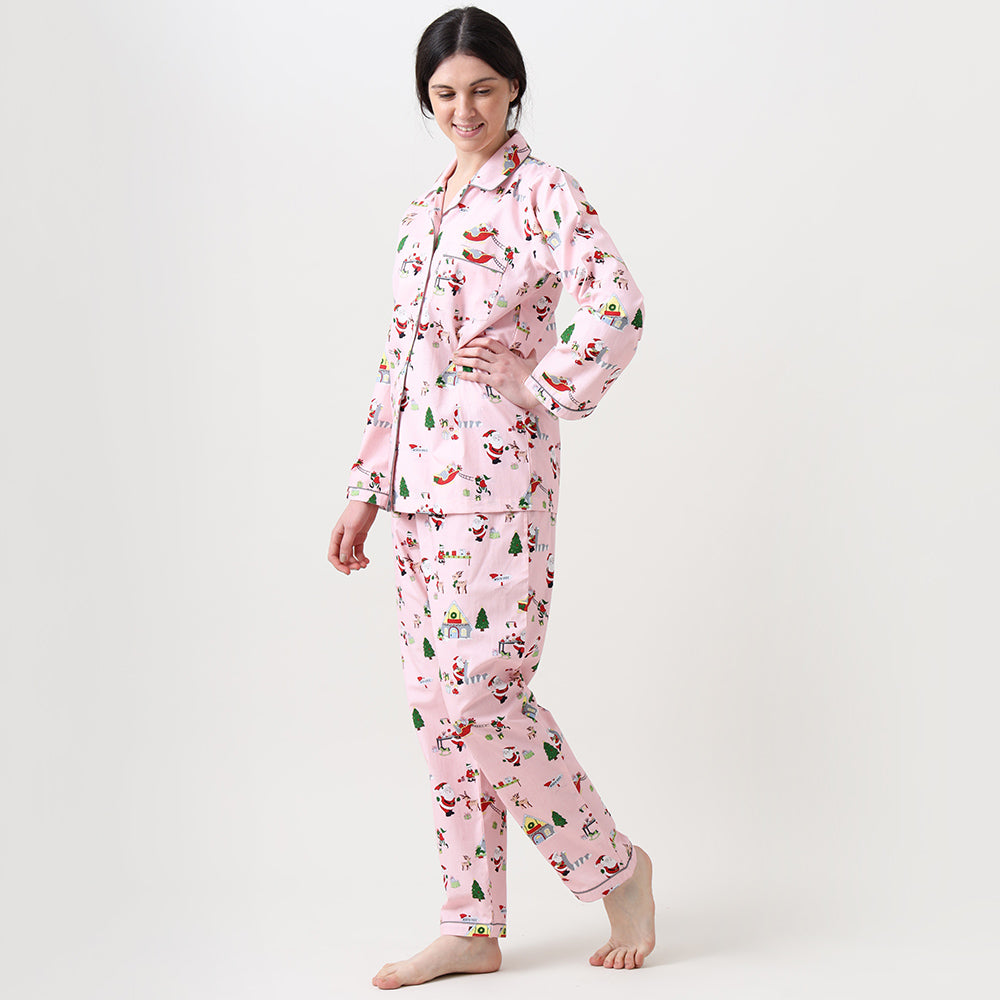 Santa's Workshop Pyjama Set for Women - Blush Pink