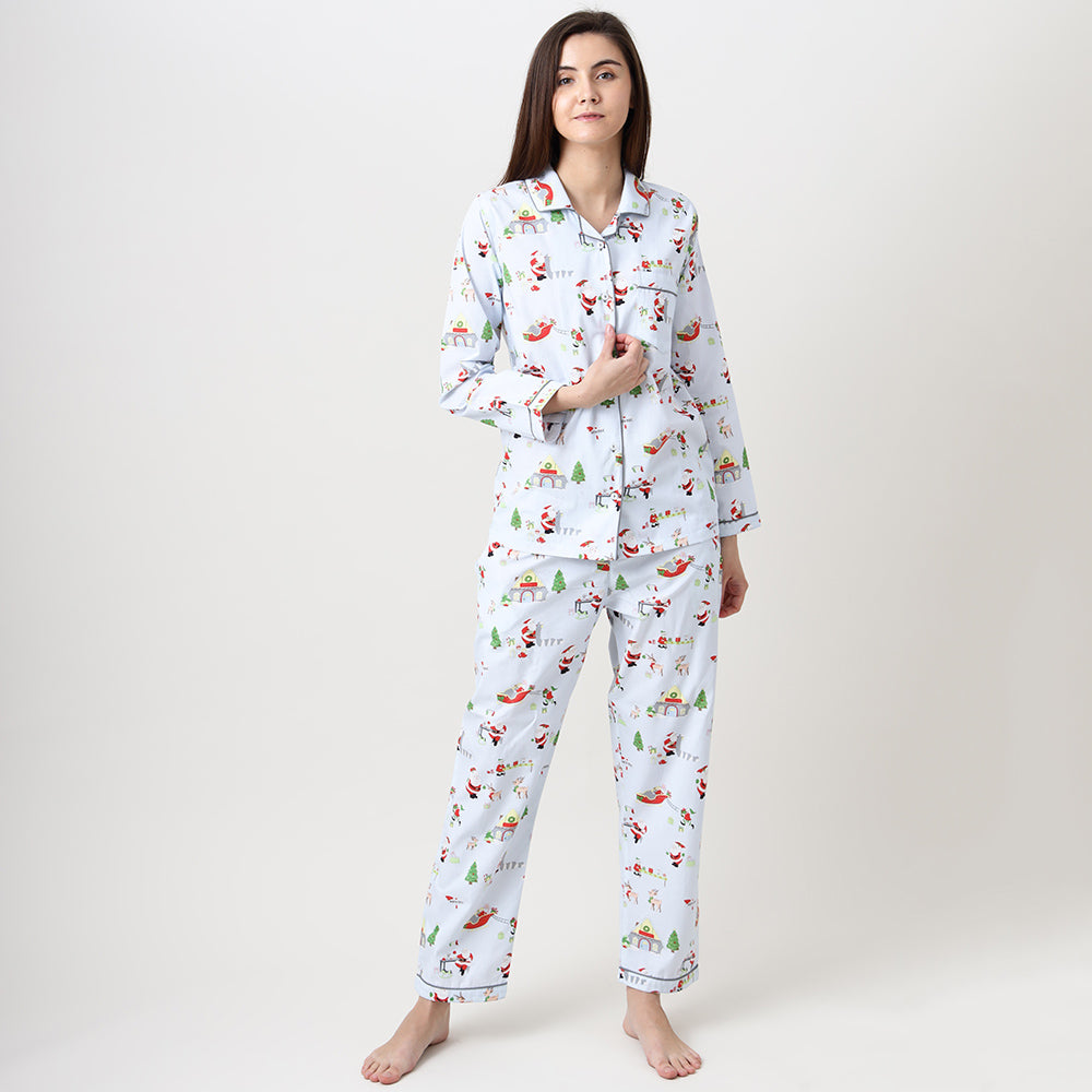 Santa's Workshop Pyjama Set for Women - Winter Blue