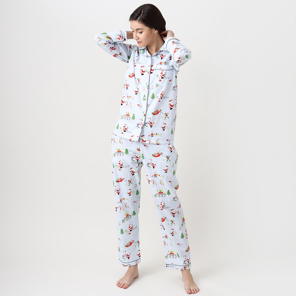 Santa's Workshop Pyjama Set for Women - Winter Blue