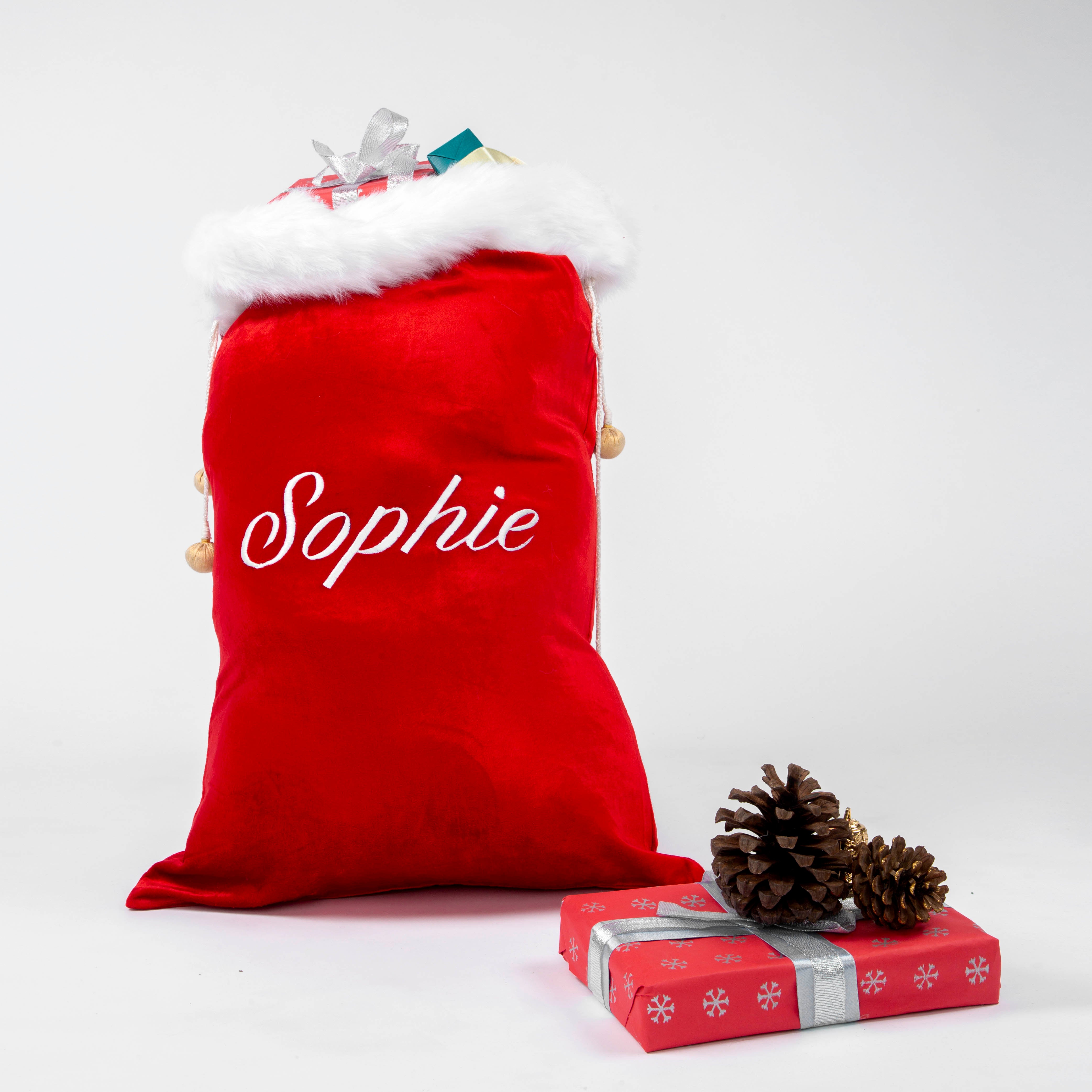 Personalised Red Velvet with Faux Fur Santa Sack