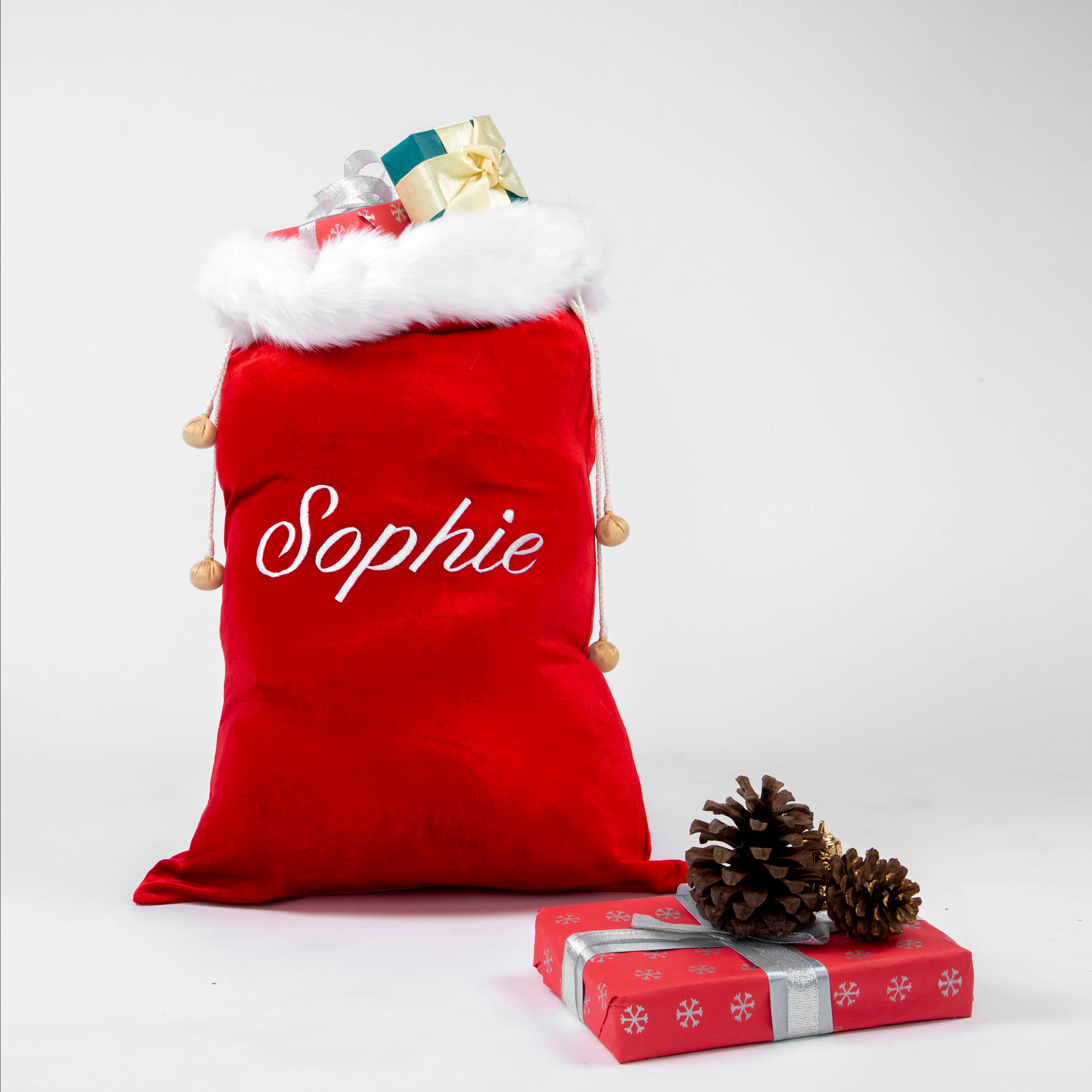 Personalised Red Velvet with Faux Fur Santa Sack