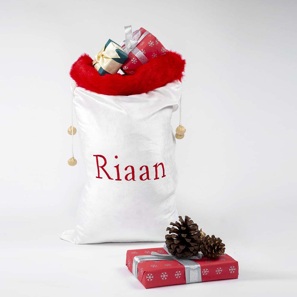 Personalised White Velvet with Faux Fur Santa Sack