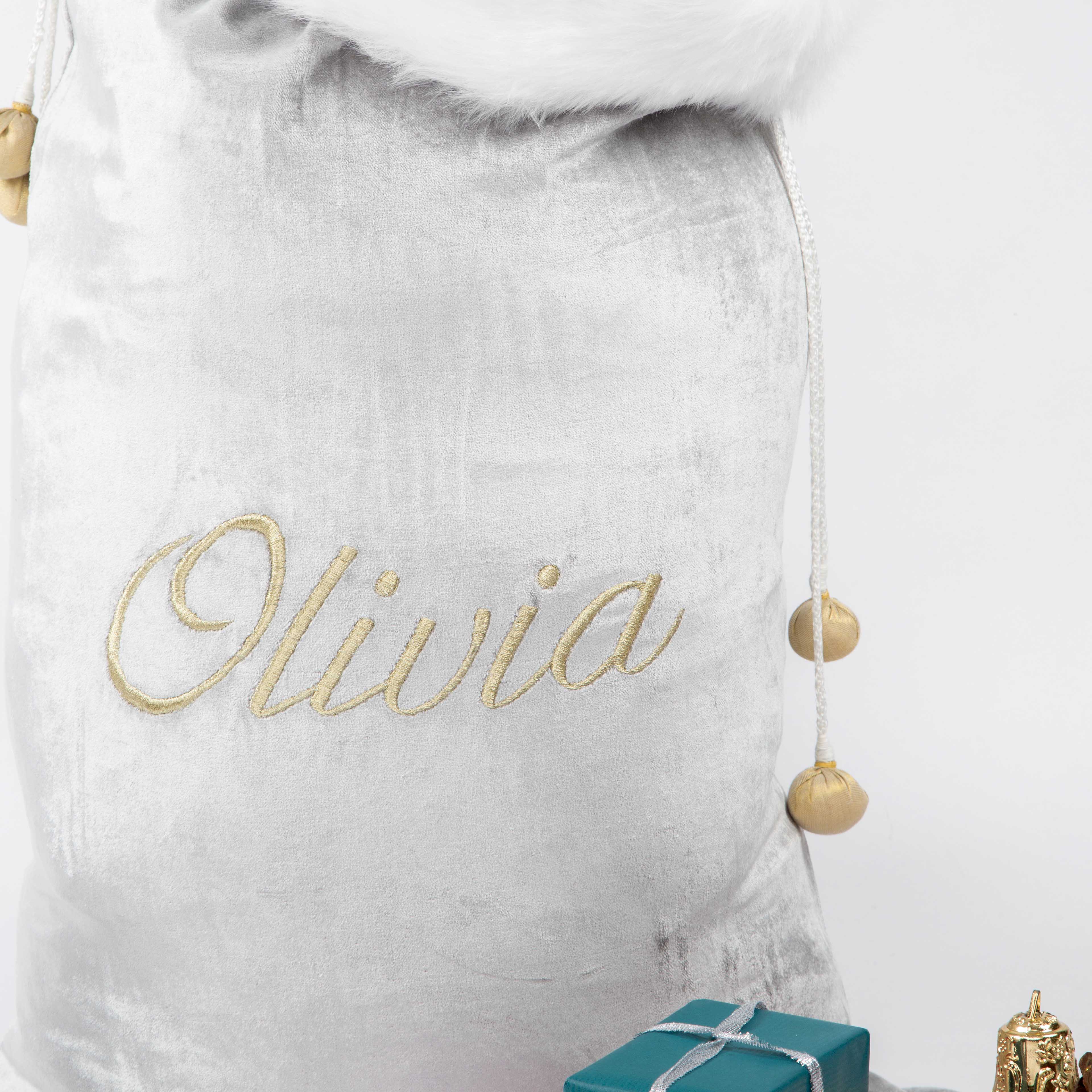 Personalised Silver Velvet with Faux Fur Santa Sack