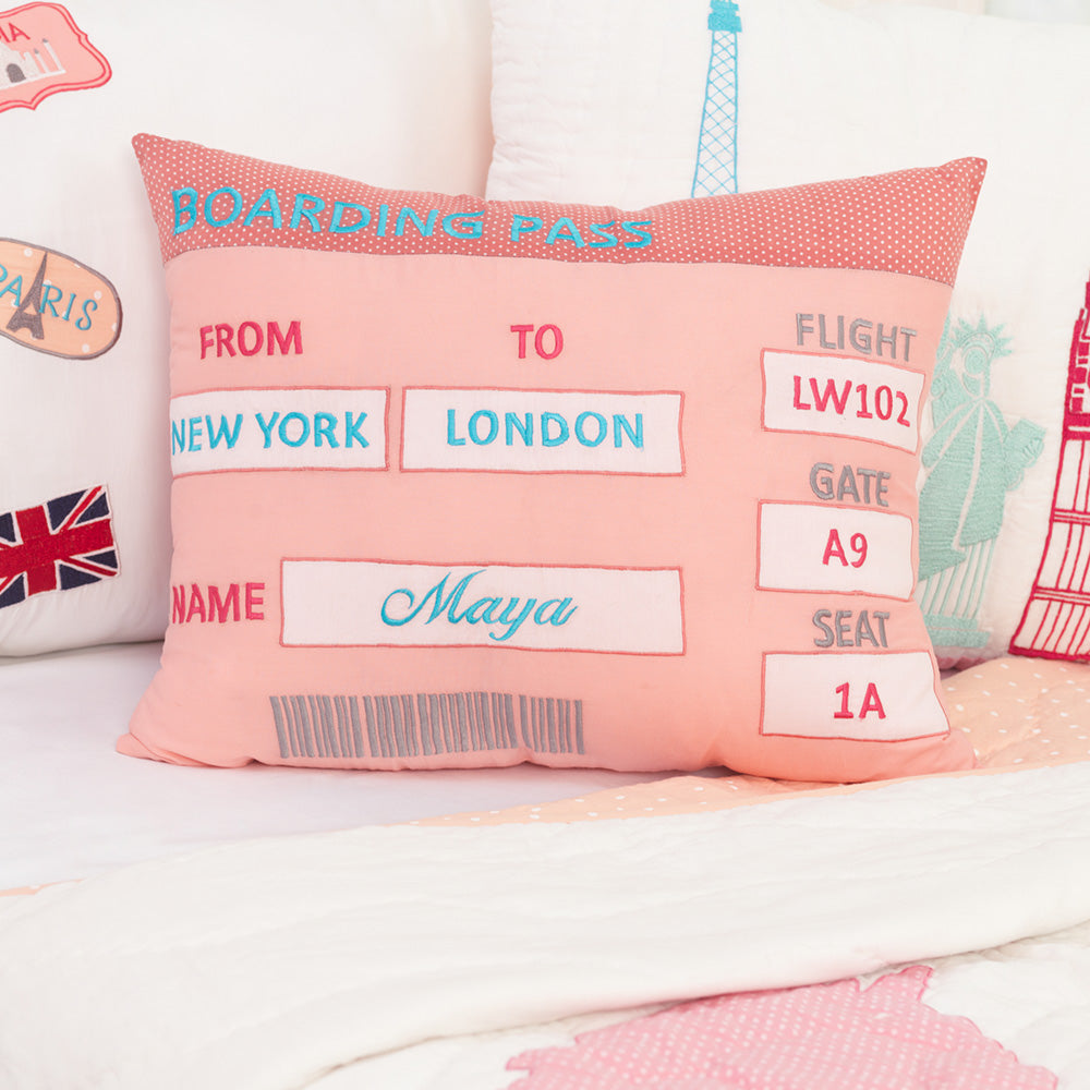 Personalised Boarding Pass Pillow - Girl