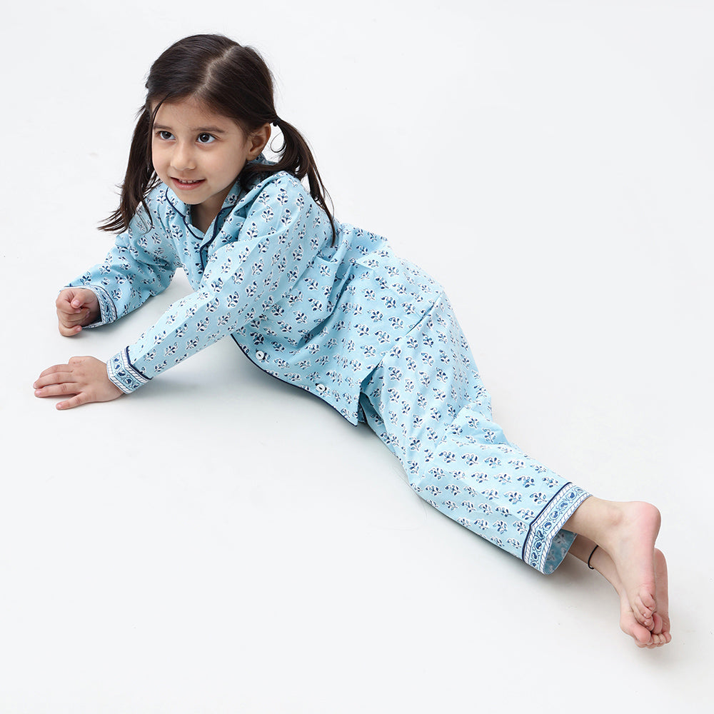 Lily Blockprint Pajama Set (English Blue)