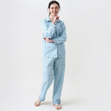 Lily Blockprint Pajama Set for Women (English Blue)