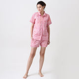 Lily Blockprint Shorts Set For Women (Watermelon Pink)