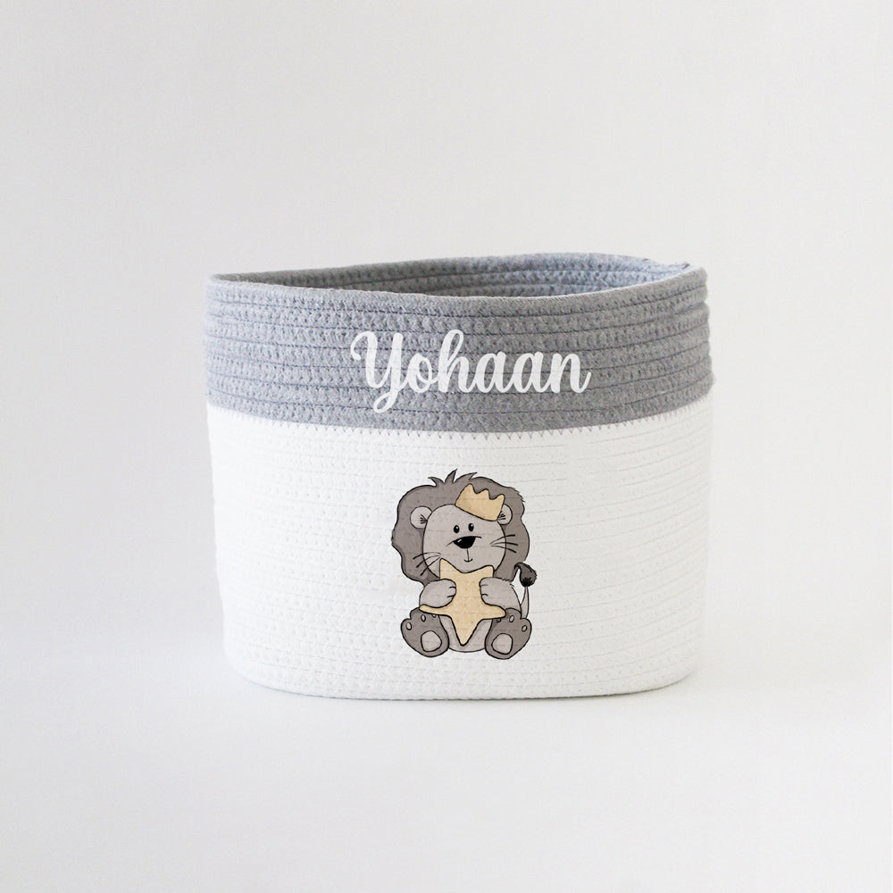 Personalized Storage Basket - Lion Theme - Grey - Small, Medium