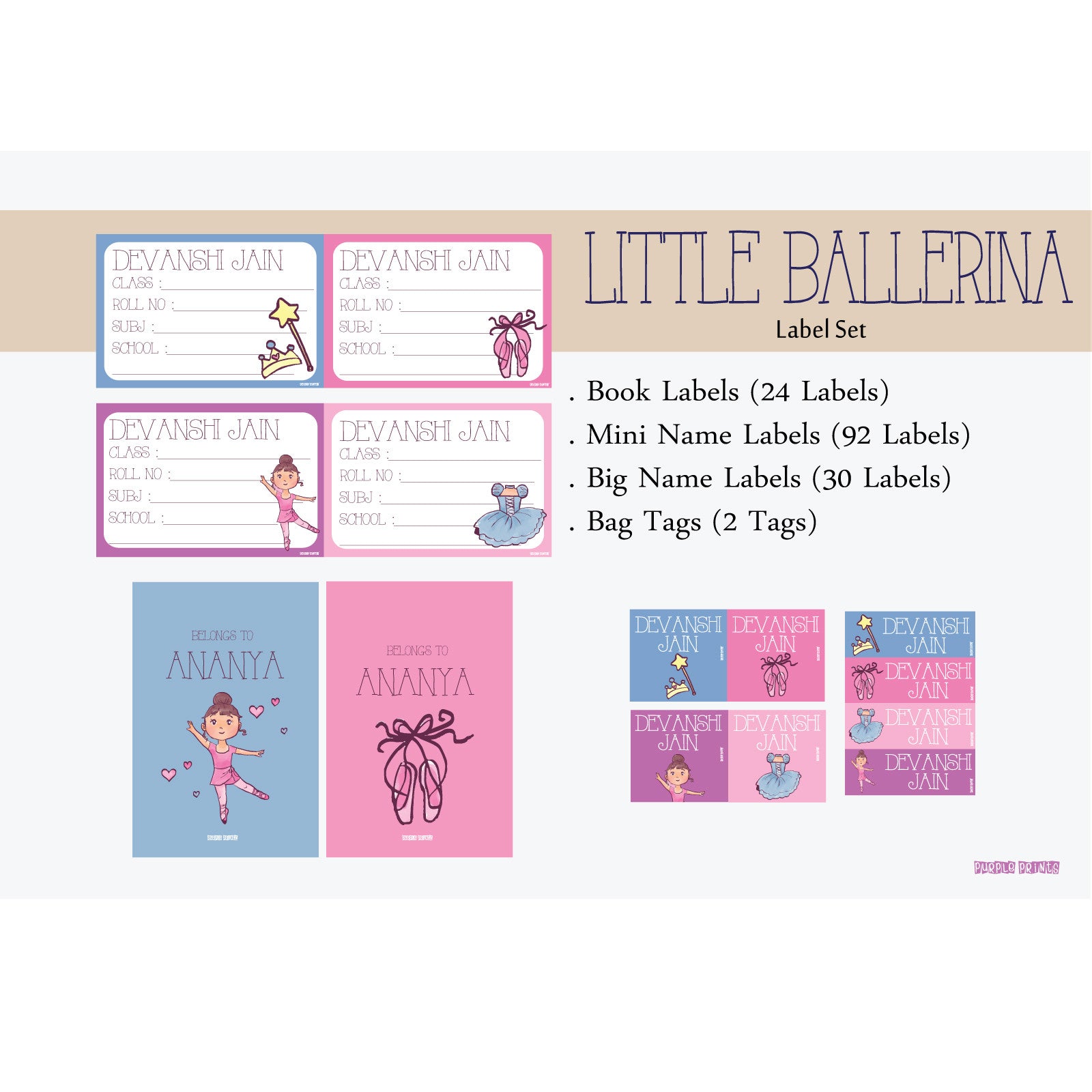 Label Set - Little Ballerina, 146 labels and 2 bag tags