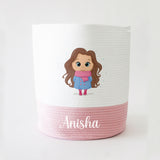 Personalized Storage Basket - Large - Little Girl Theme - Pink