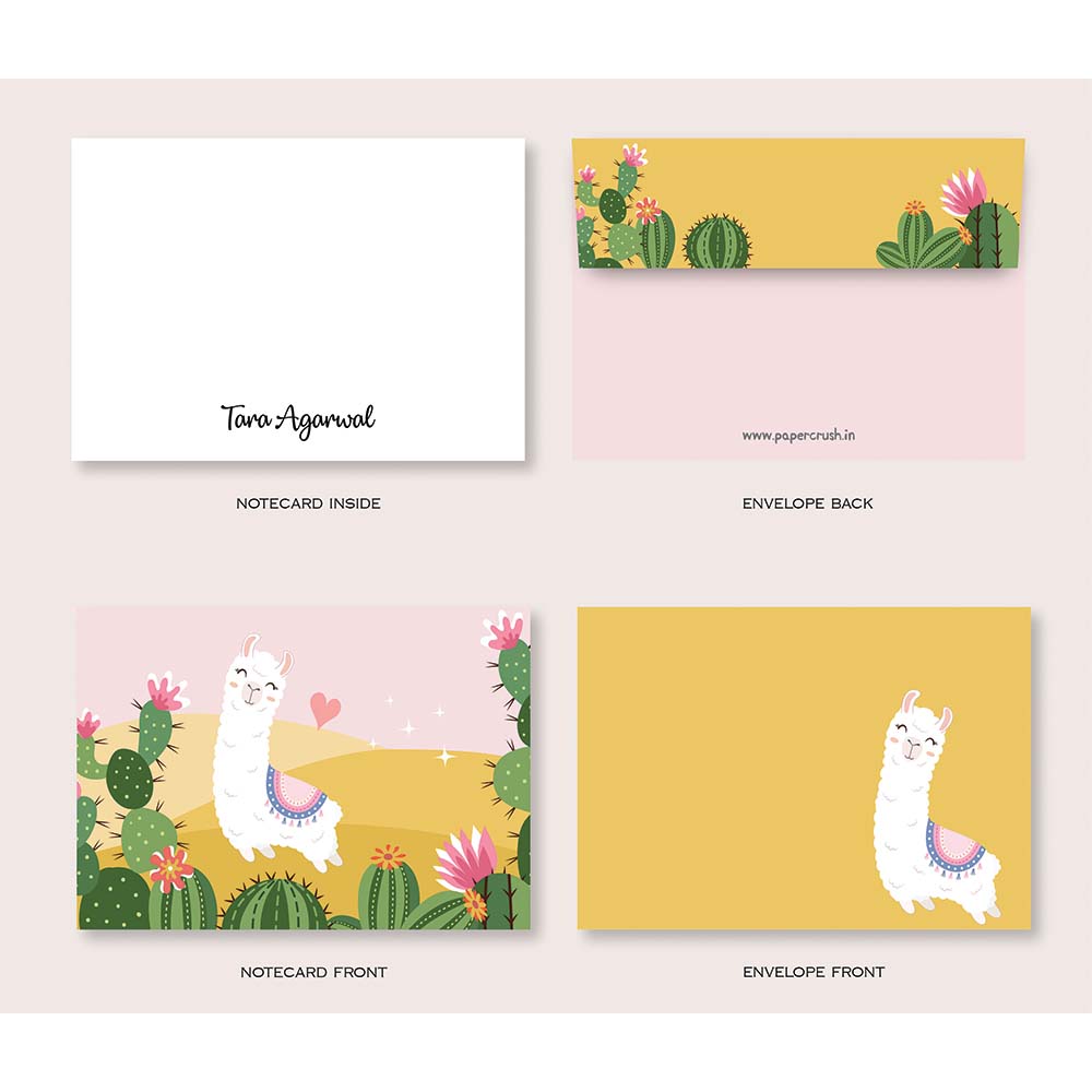Llama Love - Folded-Notecards + Envelopes - Set of 25