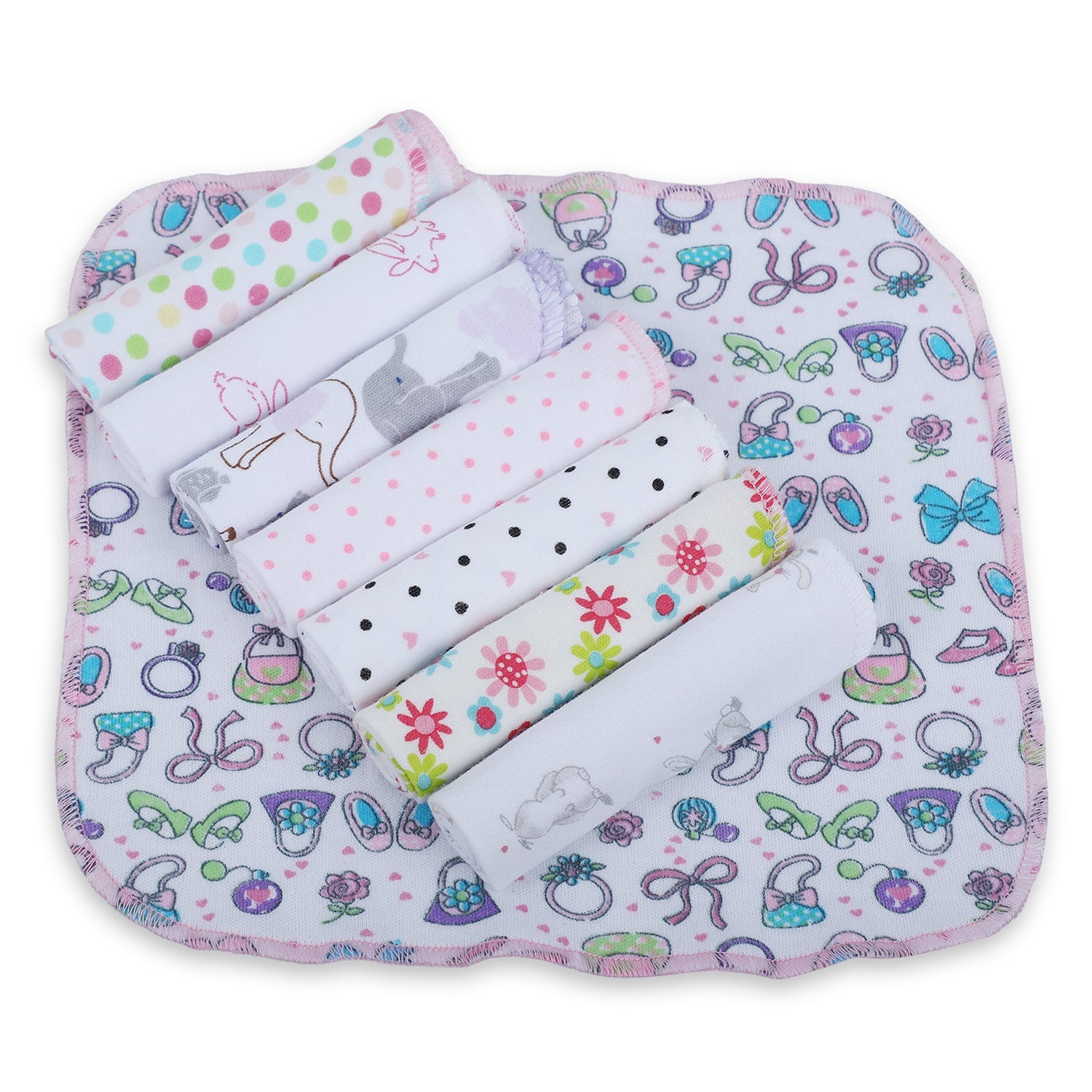 Baby Moo Girls Theme Cotton 20 x 20 cm Soft Hosiery Wash Cloth - Multicolour